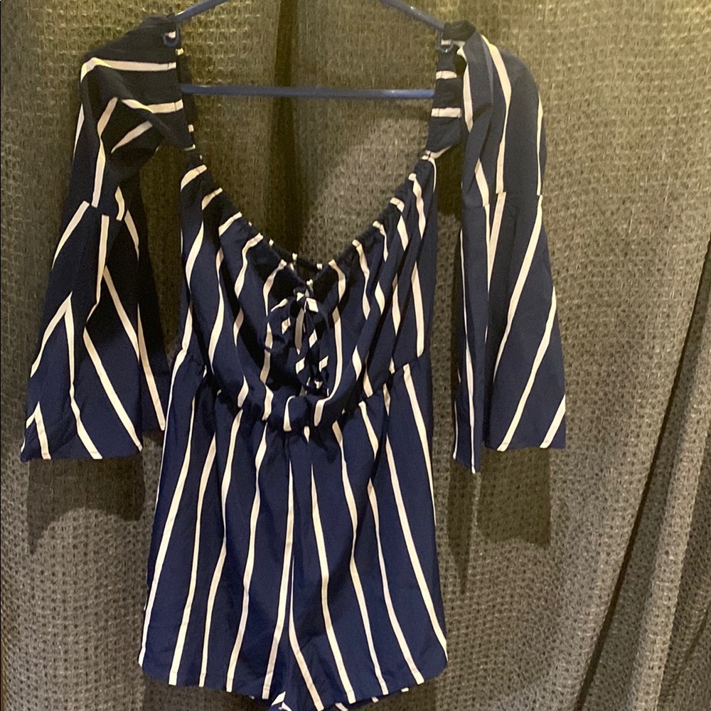Navy and White Striped Women's romper